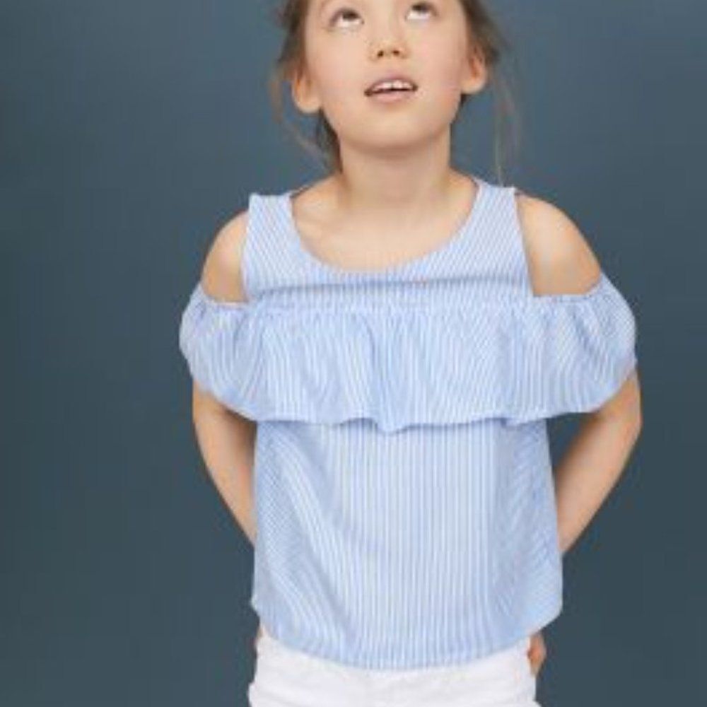 ZARA Blue & White Pinstriped Cold Shoulder Blouse